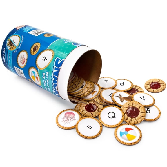 Junior Learning: Alphabet Snacks - Hands-On ABC Letter Recognition-Practice Game, Upper-Lower Case, Picture Clues, Cookie Double-Sided Cards, Kids 4+