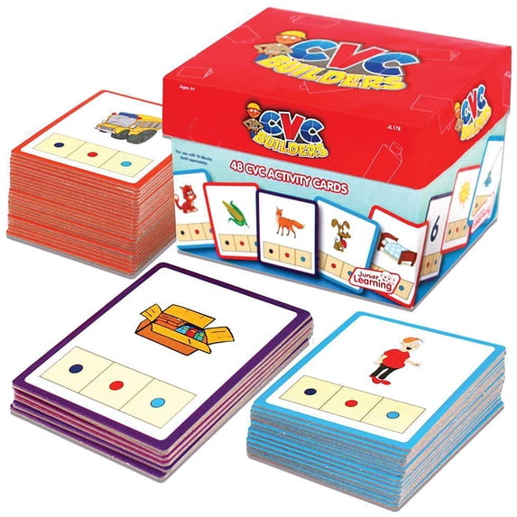 Junior Learning CVC Builders Activity Cards, 48 Cards, Ages 4-5, Phonics & Spelling, Pre K-K