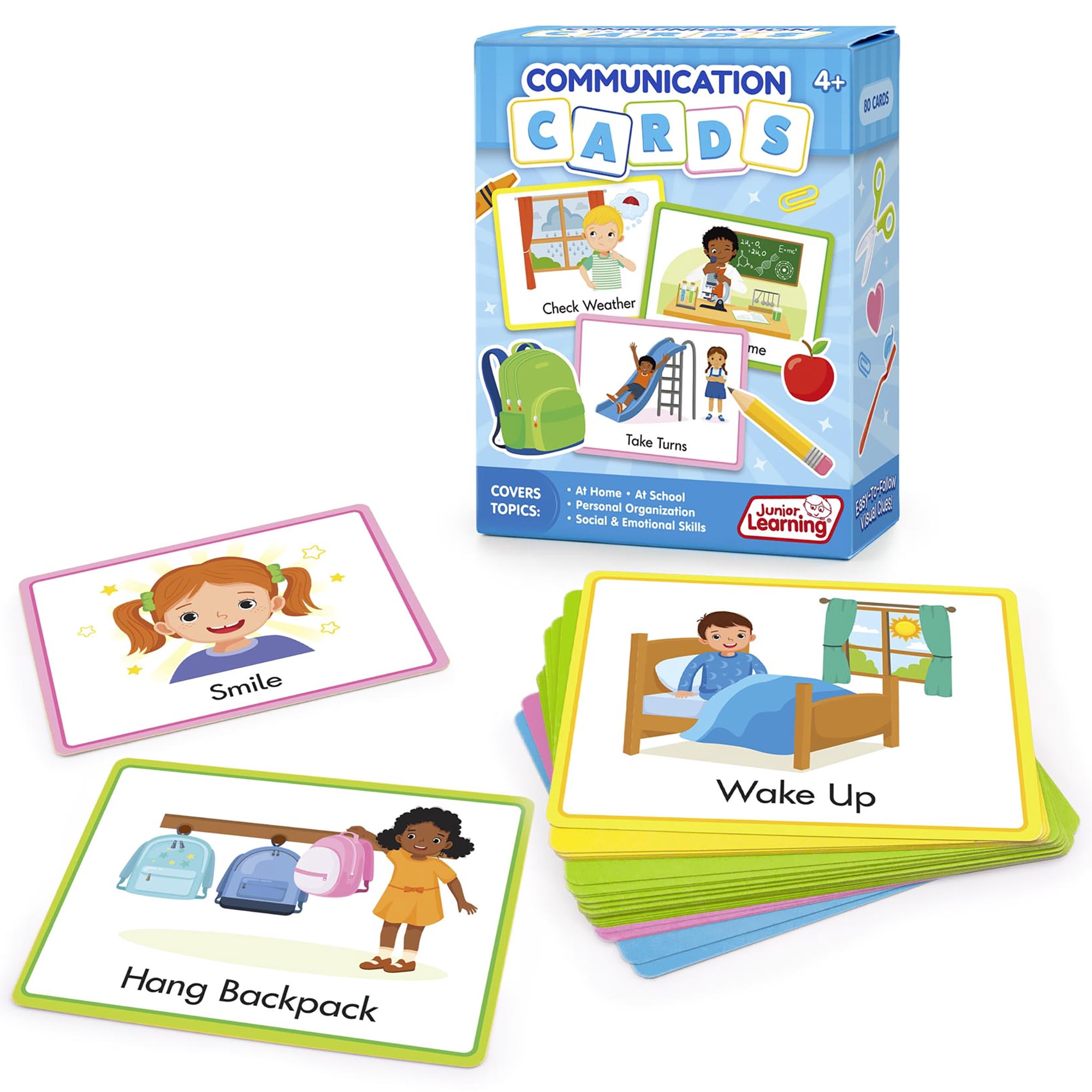 Junior Learning: Communication Cards - 80 Visual Schedule Cards, Daily Routines & Activities, Autism Support, Social & Emotional Development, Kids 4+