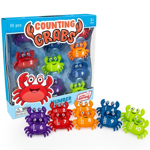 Junior Learning: Counting Crabs - Number Matching Set, Fun Early Math Game, Practice Counting 1 to 20, Double-Sided Crab Toys, Preschool Play, Kids 3+