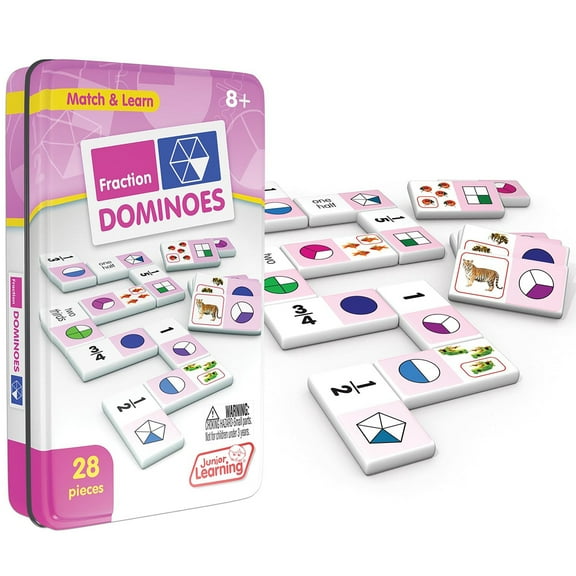 Junior Learning Fraction Dominoes: Skill Development in Fractions for Ages 6 and Up, Stored in Collector's Tin