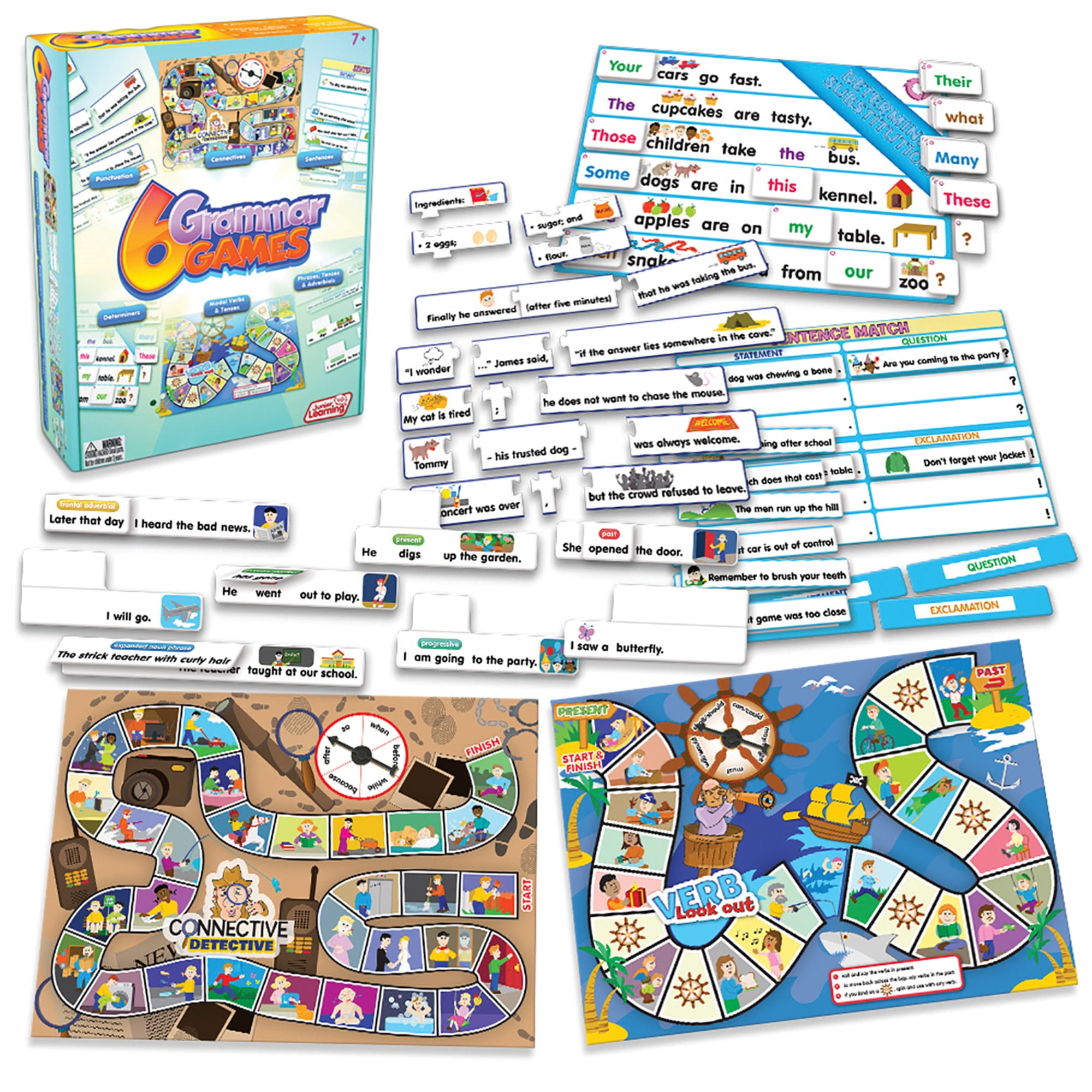 Junior Learning Grammar Games Set, 6 Educational Board Games for Ages 7-9, Language Arts