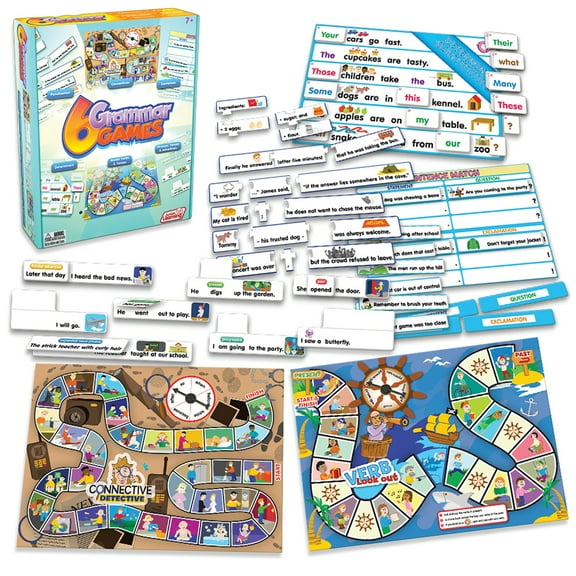 Junior Learning Grammar Games Set, 6 Educational Board Games for Ages 7-9, Language Arts