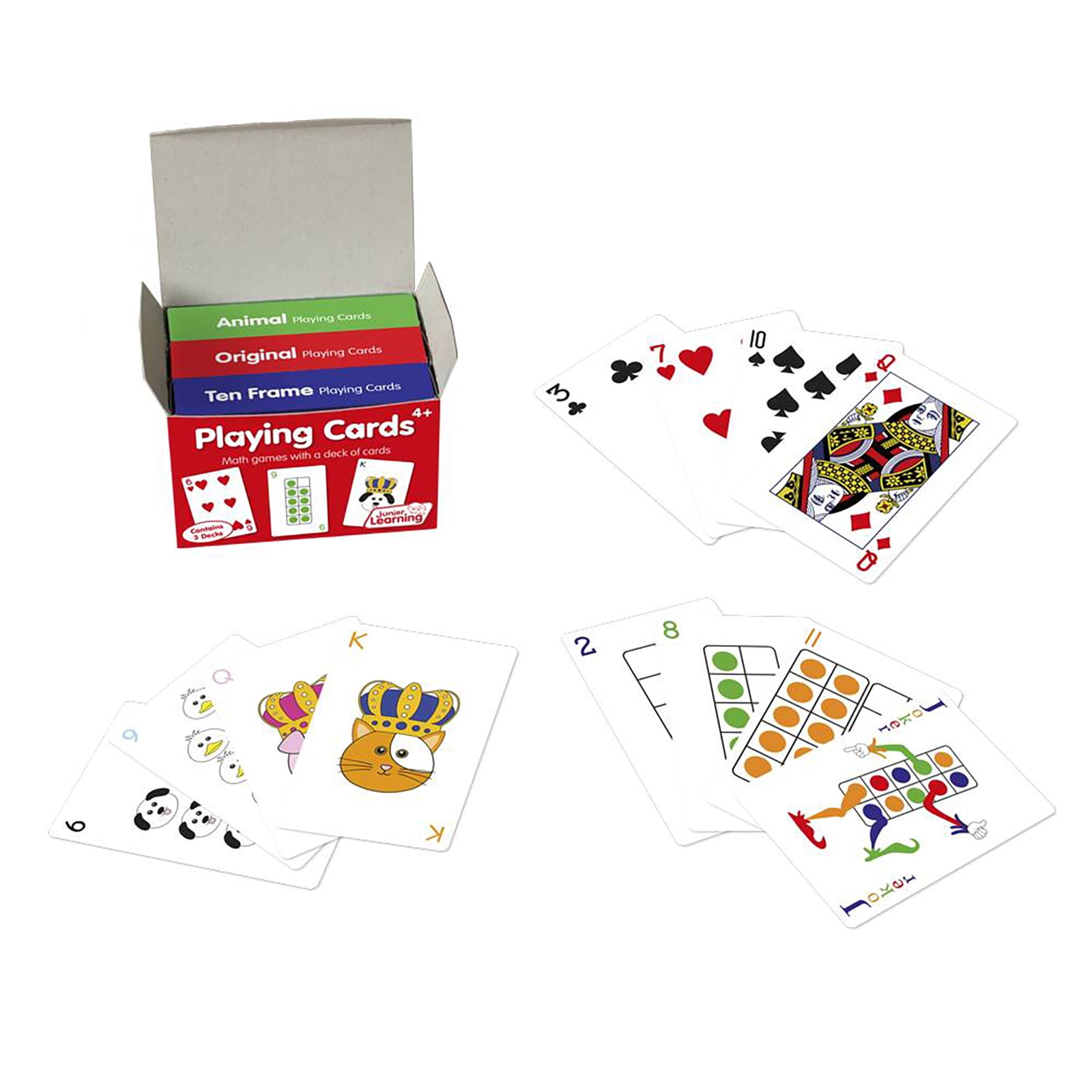 Junior Learning Playing Cards - 3 Decks (Animal, Original, 10