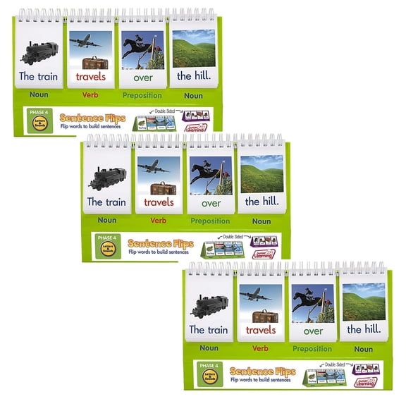 Junior Learning Sentence Flips, Double-Sided Sentence Building Flip Chart, Pack of 3