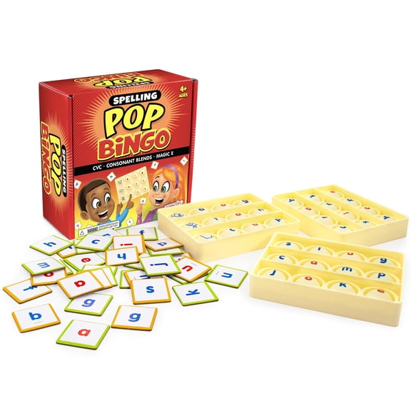 Junior Learning: Spelling Pop Bingo - Early Literacy Bubble Grid & Tile Game, CVC-Consonant Blends-Magic E, Giant Silicone Boards, Preschool-Kids 4+