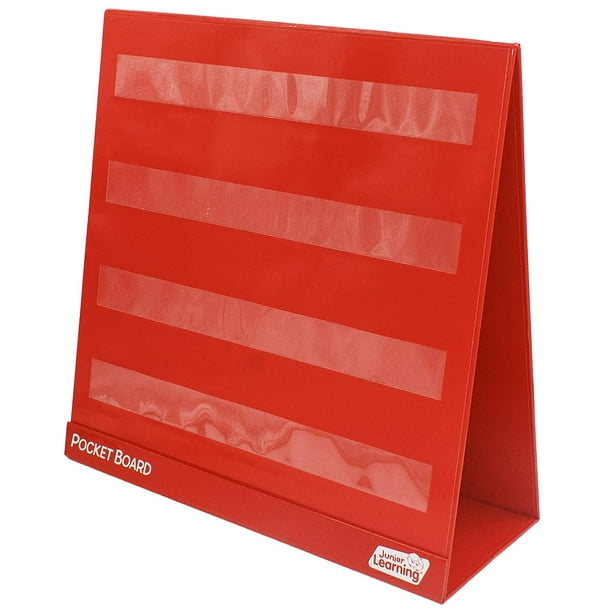 Junior Learning Tabletop Desk Pocket Board Chart, Double Sided, Durable Foldable Stand, Easy To Use, Portable and Reusable, Red and White 16.5 inches x 16.5 inches