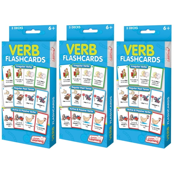 Junior Learning Verb Flashcards, 3 Sets Per Pack, 3 Packs