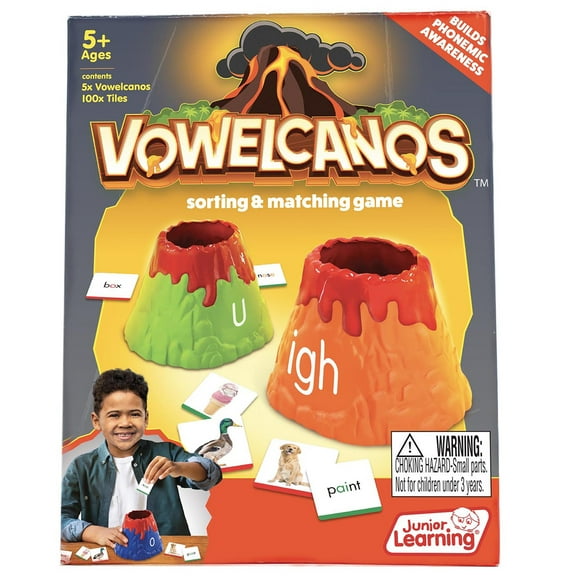 Junior Learning: Vowelcanos - Sorting & Matching Game, Learn Short & Long Vowels, Builds Phonemic Awareness, Reading Development, Kids Ages 5+