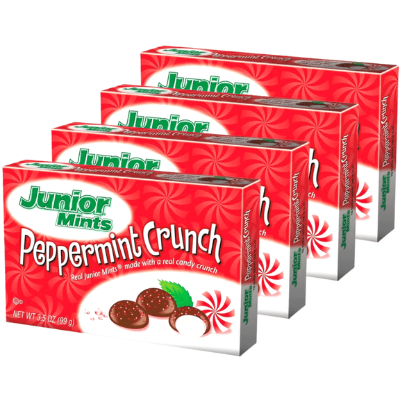 Junior Mints Peppermint Crunch Theater Size Candy Kids Family Snack Party Favor Treats Stocking Stuffer Goodie Bag Fillers Gifts on Christmas Holiday Thanksgiving Birthdays, 3.5oz - Pack of 4