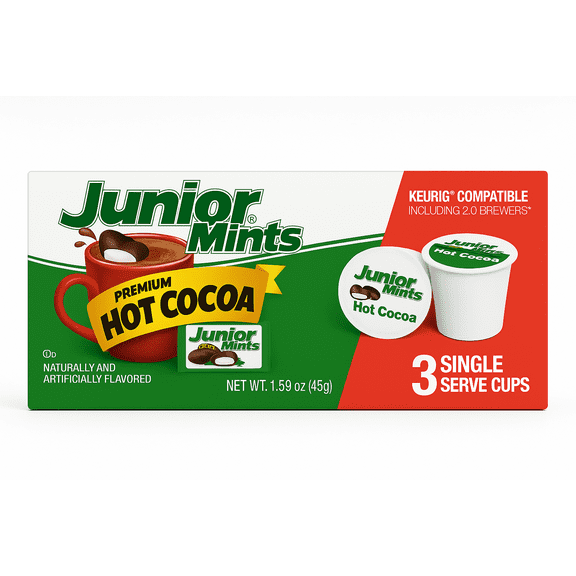Junior Mints Premium Hot Cocoa, 3 Keurig Compatible Single Serve Cups, 1.59 oz