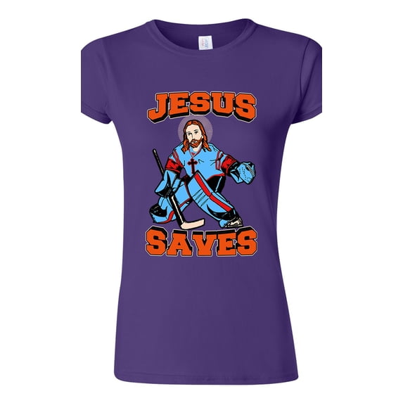 Junior New Jesus Saves Hockey Jersey Puck Sports Funny DT T-Shirt Tee