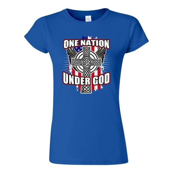 Junior One Nation Under God Cross USA America Patriotic DT T-Shirt Tee
