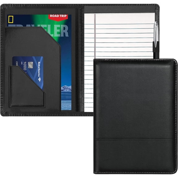 Junior Padfolio Folder - A5 Portfolio Binder Case with 5 x 8 Writing Pad and Interior Storage Pocket Executive Business Organizer for Men Women, Black