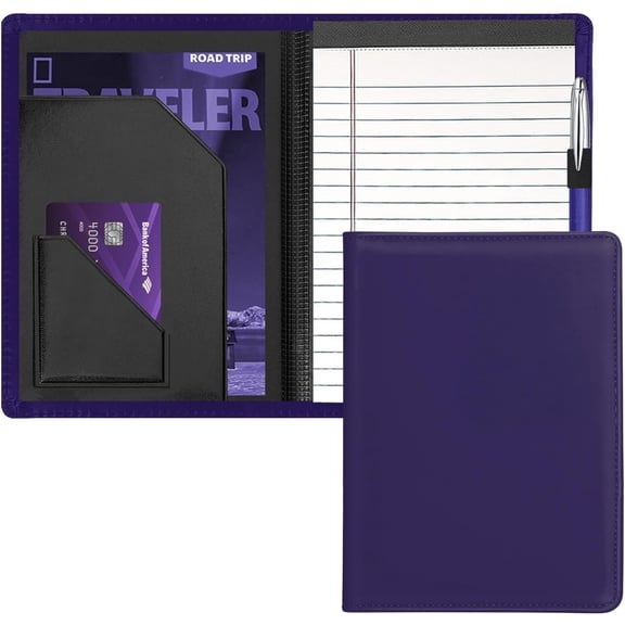 Junior Padfolio Folder - A5 Portfolio Binder Case with 5 x 8 Writing Pad and Interior Storage Pocket Executive Business Organizer for Men Women, Dark .