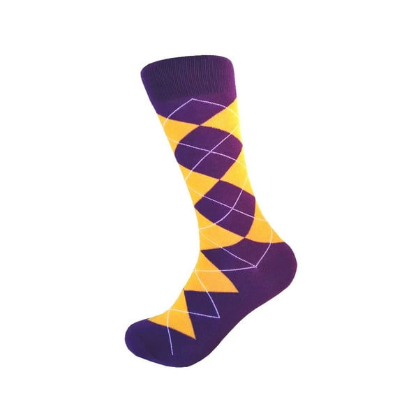 Junior Ring Bear Boys' Argyle Plaid Scottish Tartan Dress Casual Socks in Purple with Gold Yellow Color