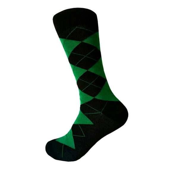 Junior Ring Bearer Boy's Argyle Plaid Scottish Tartan Socks In Black with Green Color