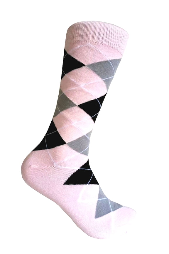 Junior Ring Bearer Boy's Argyle Plaid Scottish Tartan Socks In Pink with Black and Light Gray Color