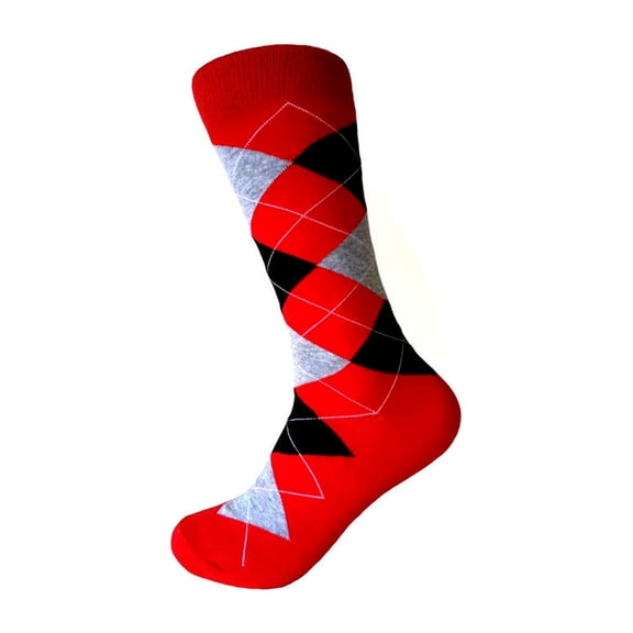 Junior Ring Bearer Boy's Argyle Plaid Scottish Tartan Socks In Red with Black and Gray Color