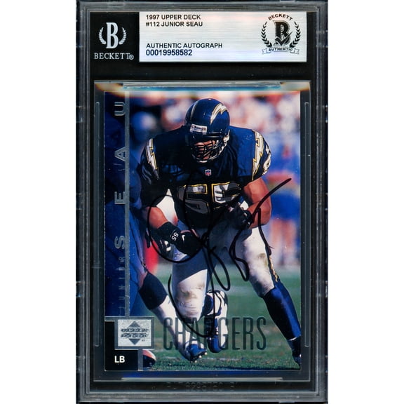 Junior Seau Autographed 1997 Upper Deck Card #112 San Diego Chargers Beckett BAS #19958582