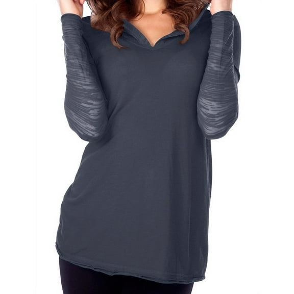 Junior Shr Jrsy Two-Fer Cntrst Burnout L/S Hoodie Slcn Wsh, Style JJP0482