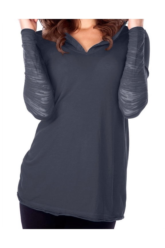 Junior Shr Jrsy Two-Fer Cntrst Burnout L/S Hoodie Slcn Wsh, Style JJP0482