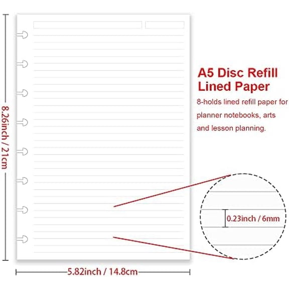 Junior Size Refills Paper, A5 Loose Leaf Paper for TUL Custom Note-Taking System Discbound Notebook Planner Inserts, 100 Sheets/200 Pages, 100gsm, 5.8'' x 8.3''