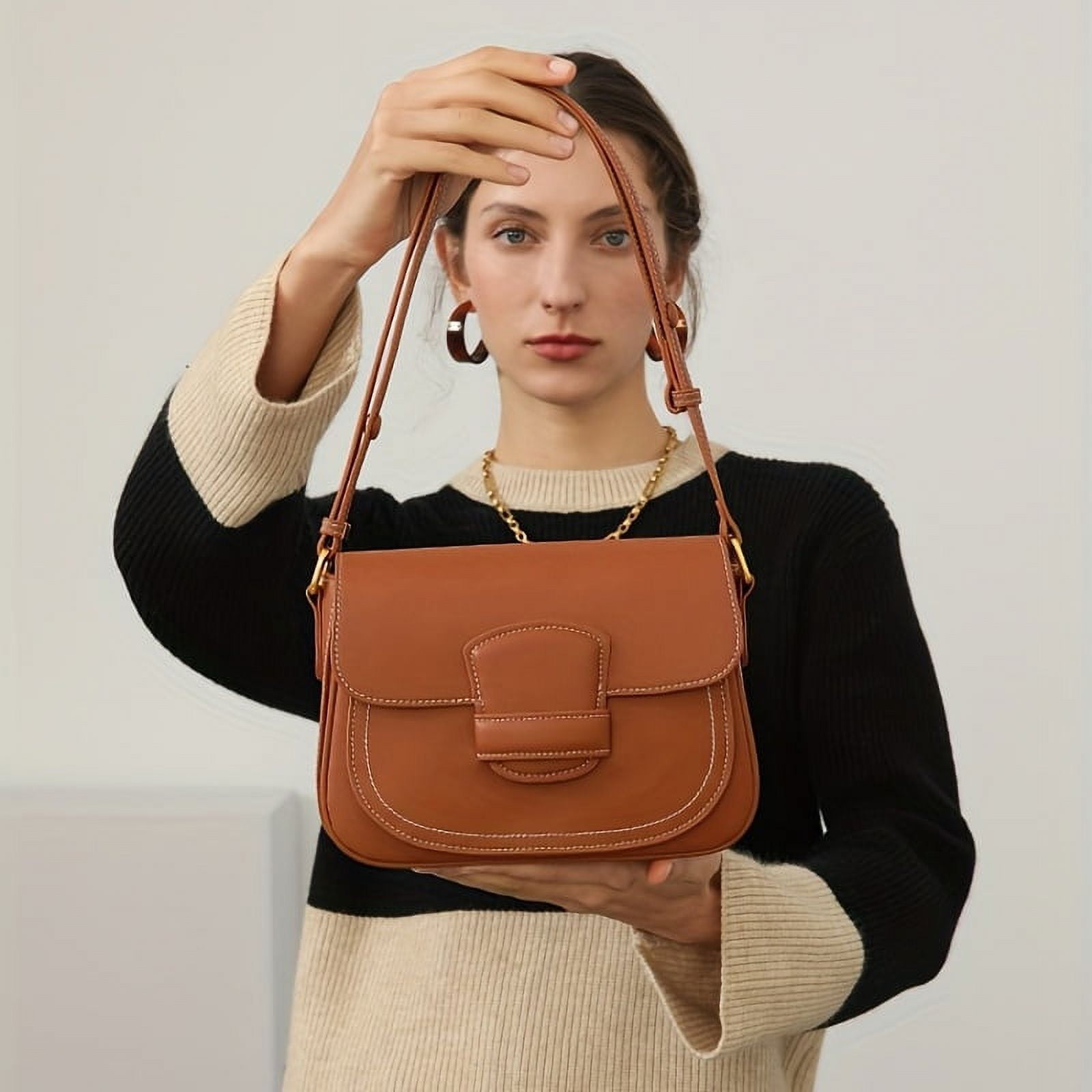 Junior Solid Color Flap Versatile Shoulder Bag, Multi Compartment ...