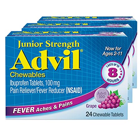 Junior Strength Chewable Ibuprofen Pain Reliever And Fever Reducer, Grape, 24 Count,Pack Of 3