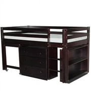 Junior Twin Low Loft Bed with Desk, Chest and Bookcase Espresso
