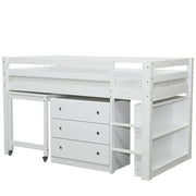 Junior Twin Low Loft Bed with Desk, Chest and Bookcase White