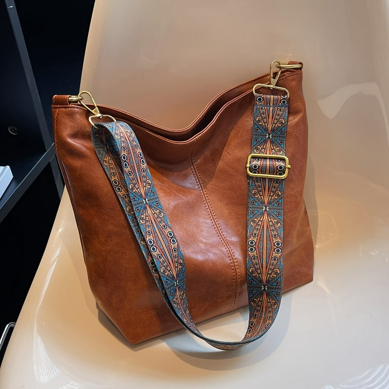 Vintage Style Sling Bag, Geometric Strap Crossbody Bag, Women's
