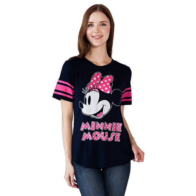 Junior Women Minnie Mouse Athletic T-Shirt Navy w/ Pink Stripes ...