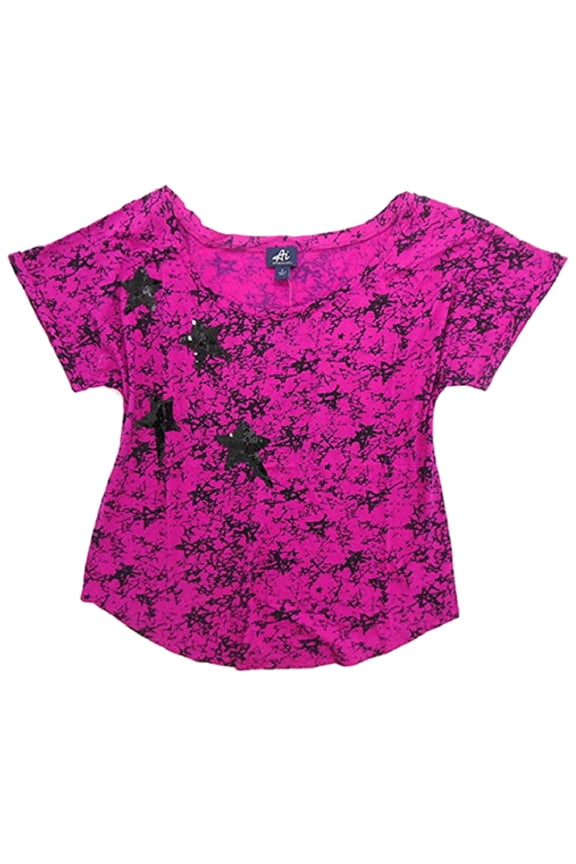 Junior Women's Pink Sequin Star Top (Large)