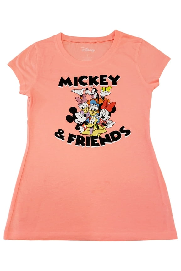 Junior Womens Disney Mickey & Friends Donald Daisy Minnie Orange T-Shirt L