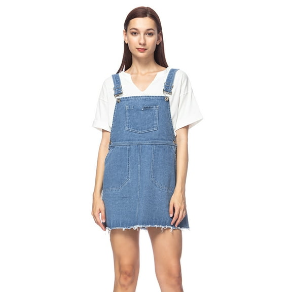 Junior Womens Distressed Adjustable Strap Short Denim Pinafore Bib Overall Dress