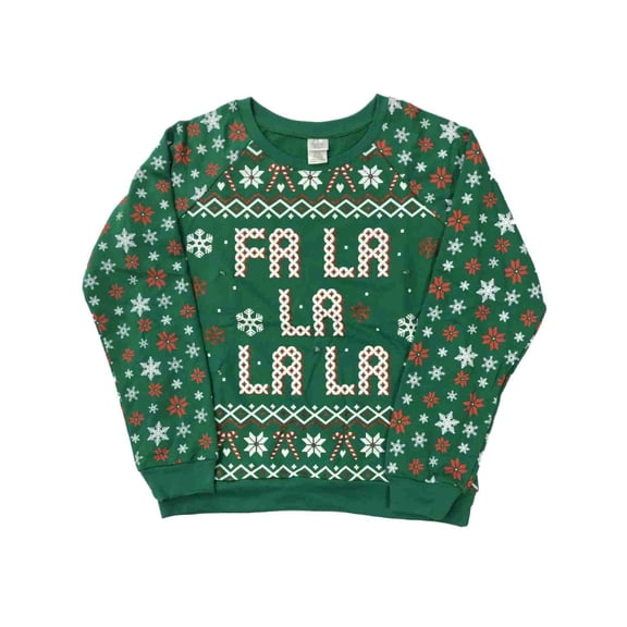 Junior Womens Green Light Up Fa La La Christmas Holiday Sweatshirt 2XL