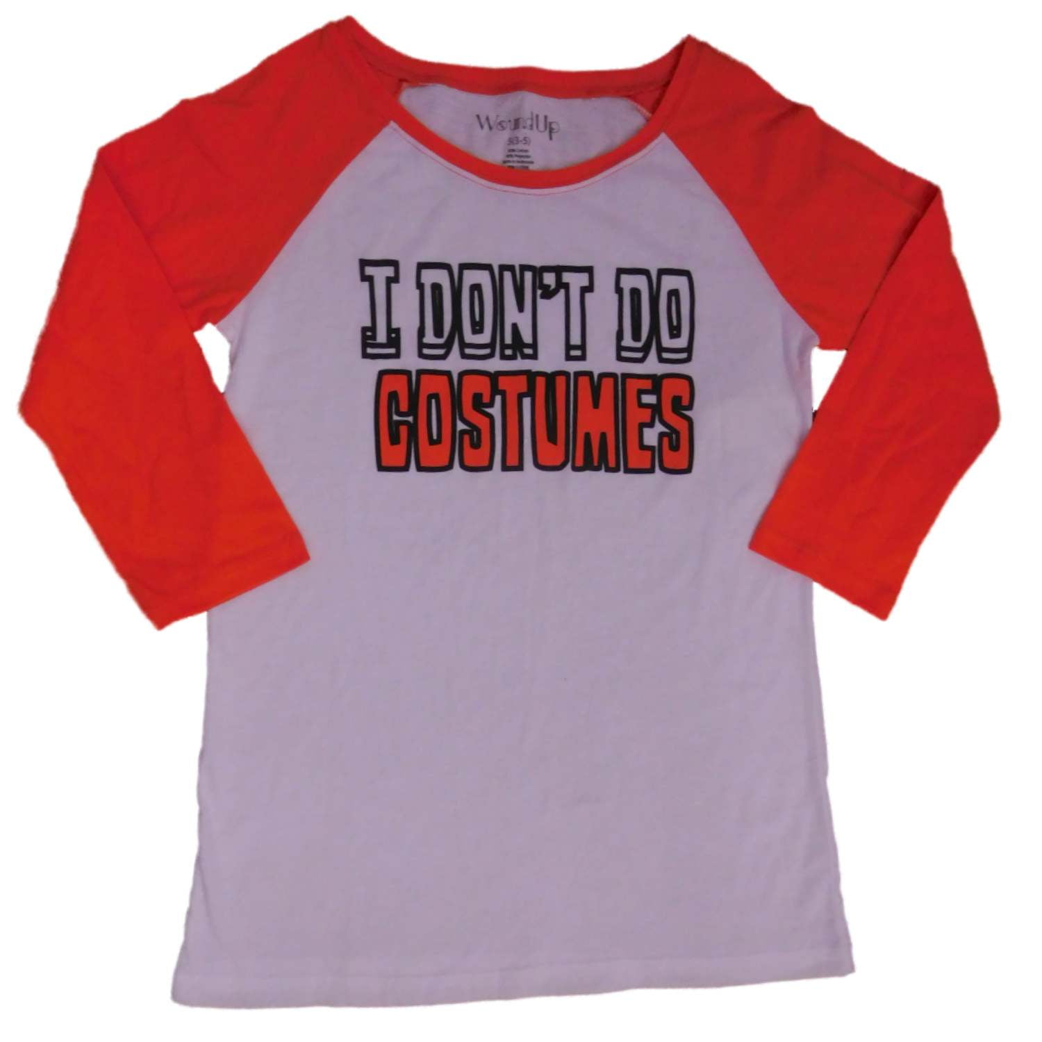 Junior Womens I Don't Do Costume Baseball Shirt 3/4 Sleve Halloween Tee Shirt L