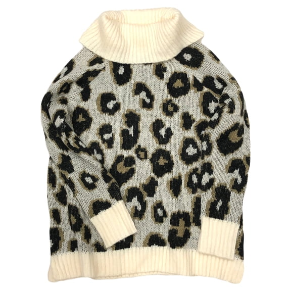 Junior Womens Ivory & Tan Leopard Cheetah Print Cowl Neck Tunic Sweater XX-Large