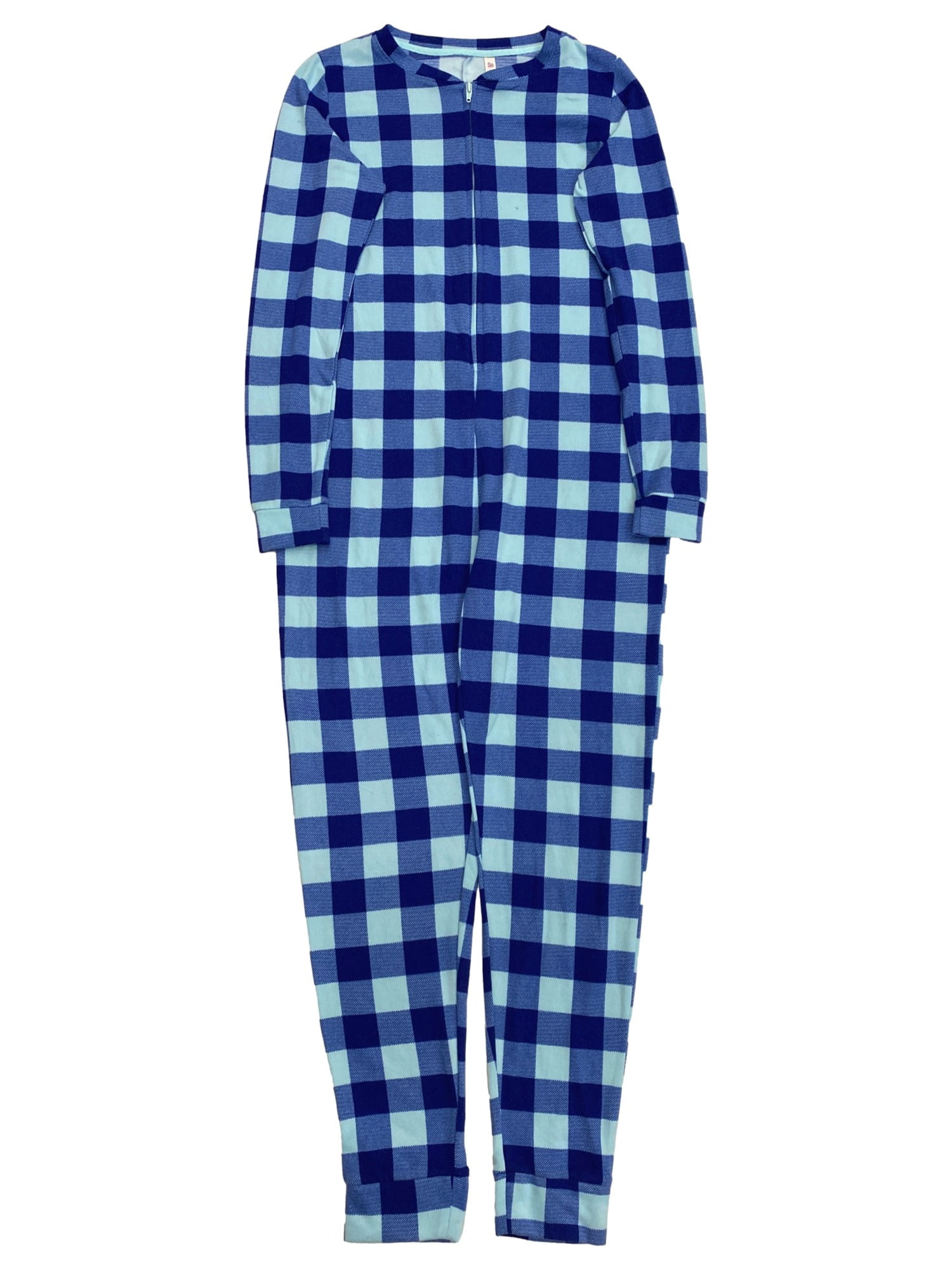 Junior Womens Lightweight Blue Plaid OnePiece Union Suit Sleeper