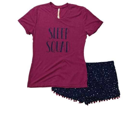 Junior Womens Magenta Purple Star Pajamas Sleep Squad Shorts Sleep Set Small