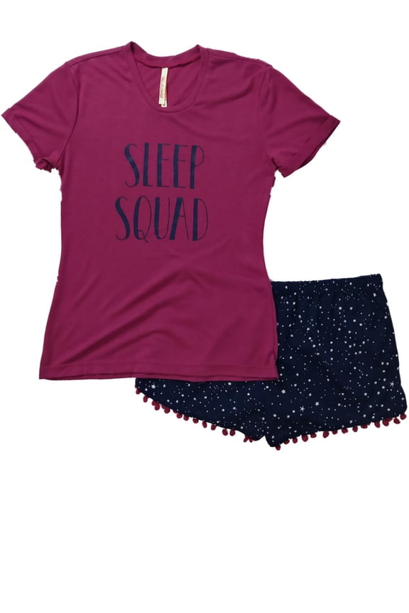 Junior Womens Magenta Purple Star Pajamas Sleep Squad Shorts Sleep Set Small