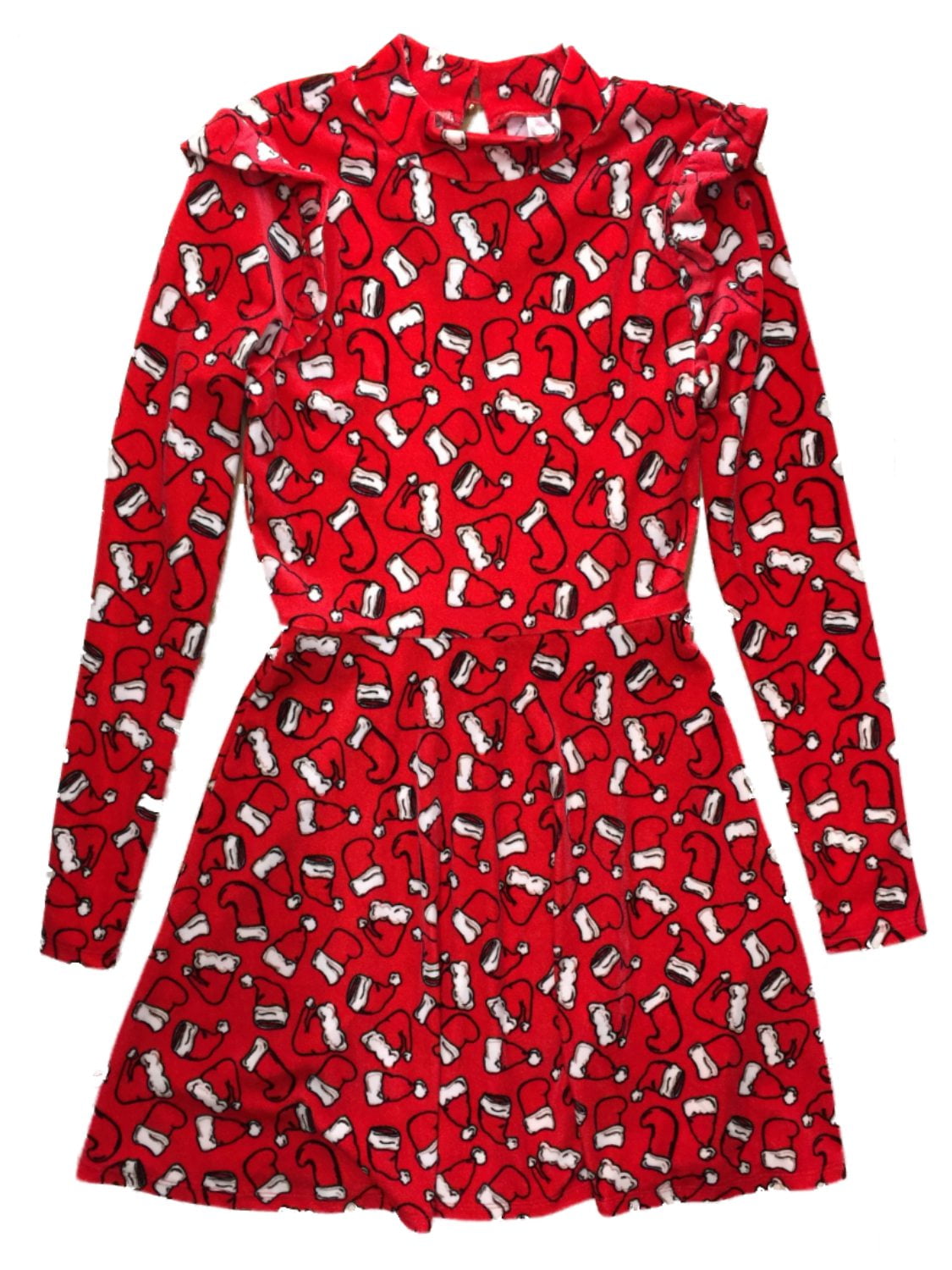 Junior Womens Red Velvet Santa Claus Holiday Dress Ugly Christmas Outfit