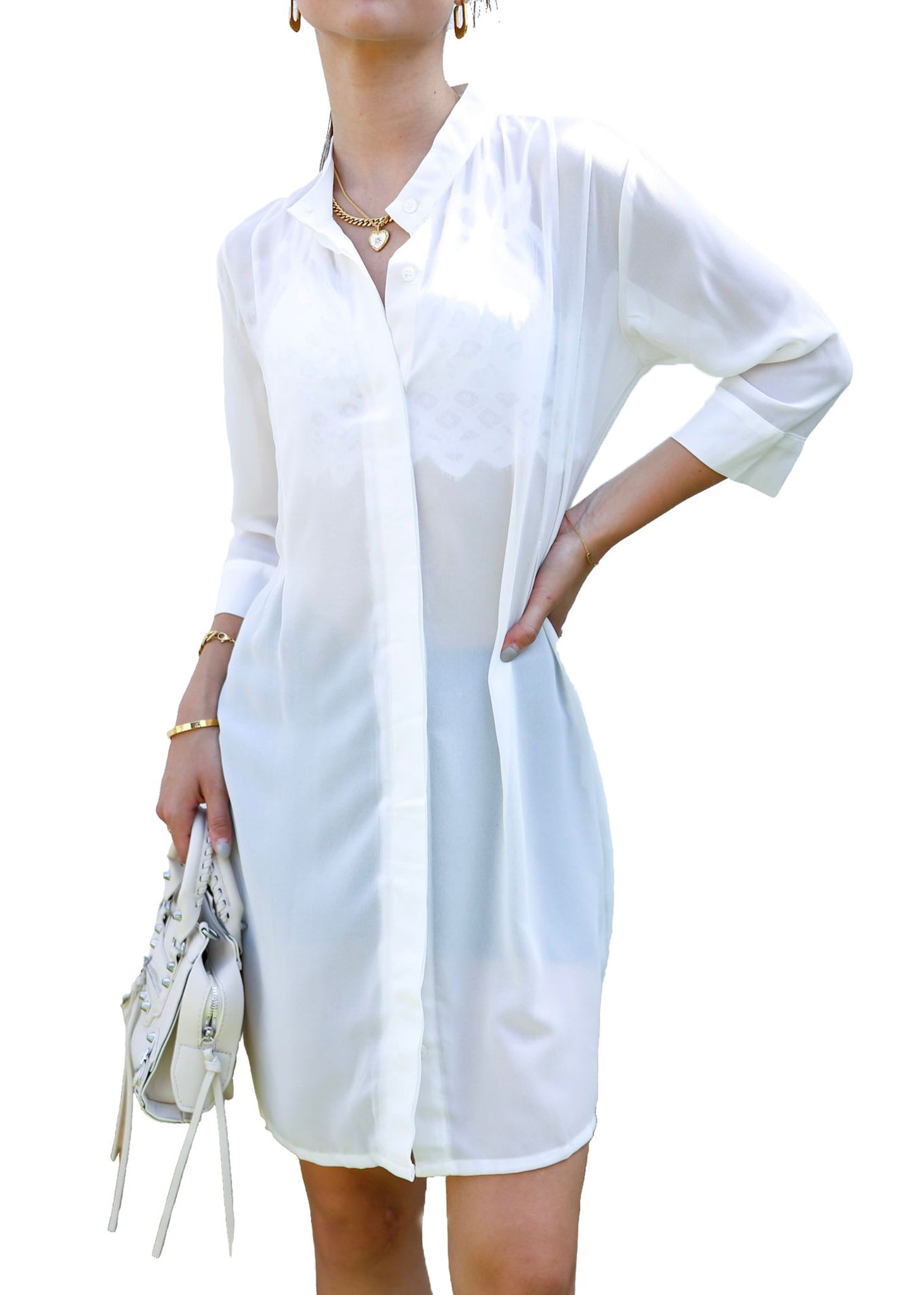 Wiiiwish Women's Loose Solid Long Batwing Sheer Chiffon