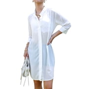 Junior Womens Sheer Chiffon Long Tunic Blouse Dress Shirt, Off White, Large