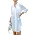 thumbnail image 1 of Junior Womens Sheer Chiffon Long Tunic Blouse Dress Shirt, Off White, Medium, 1 of 5