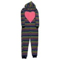thumbnail image 1 of Junior Womens Stripe Heart Fleece One-Piece Union Suit Sleeper Pajamas Large, 1 of 1