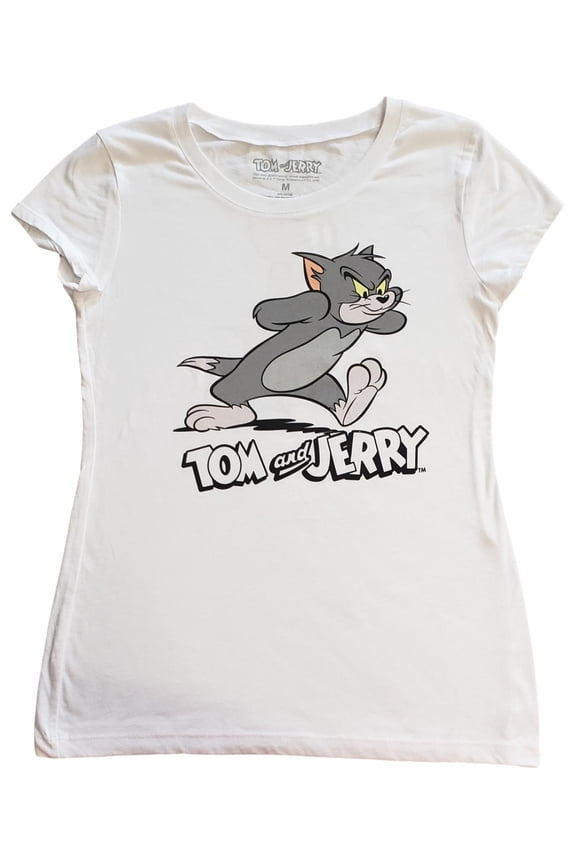 Junior Womens Tom And Jerry Cat Mouse White T-Shirt Shirt Top Medium