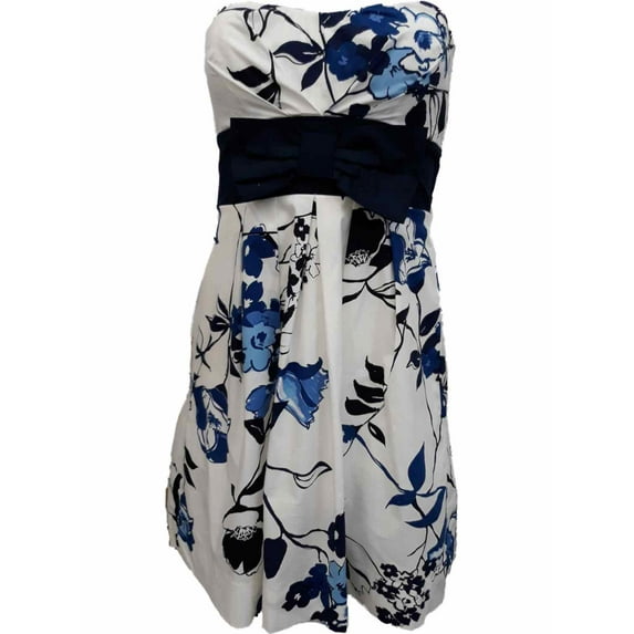 Junior Womens White Blue Floral Flower Cocktail Evening Party Dress Size 5