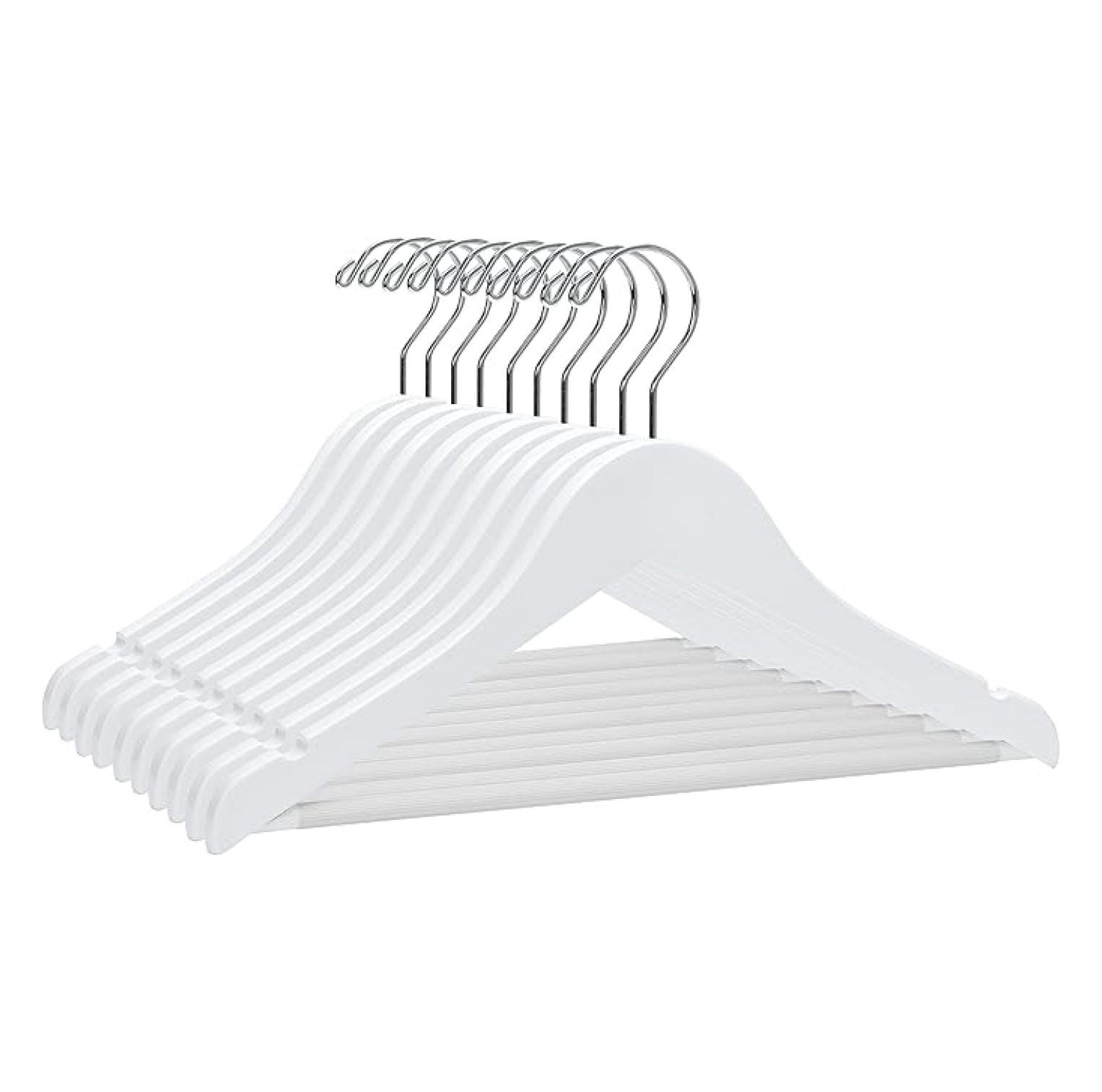 Junior Wooden Hangers 14 Inch - 20 Pack Kids Clothes Hangers with Swivel Hook, Nonslip & Pant Bar - White Youth Hangers for Clothes